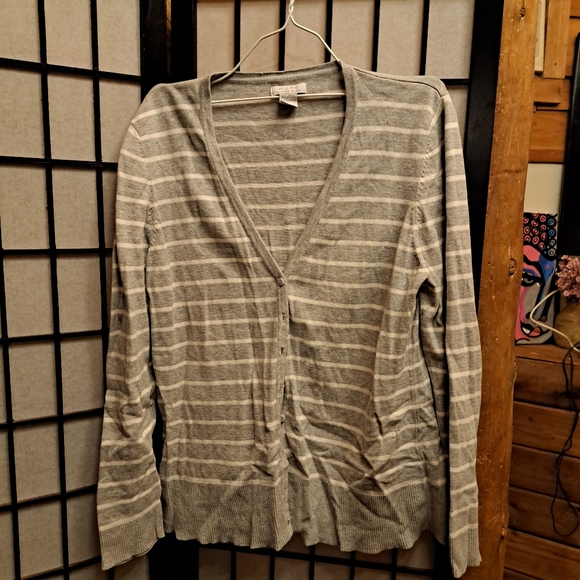 Vintage Grey and White Striped Light Cardigan From PURE by Alfred Sung - Picture 2 of 7